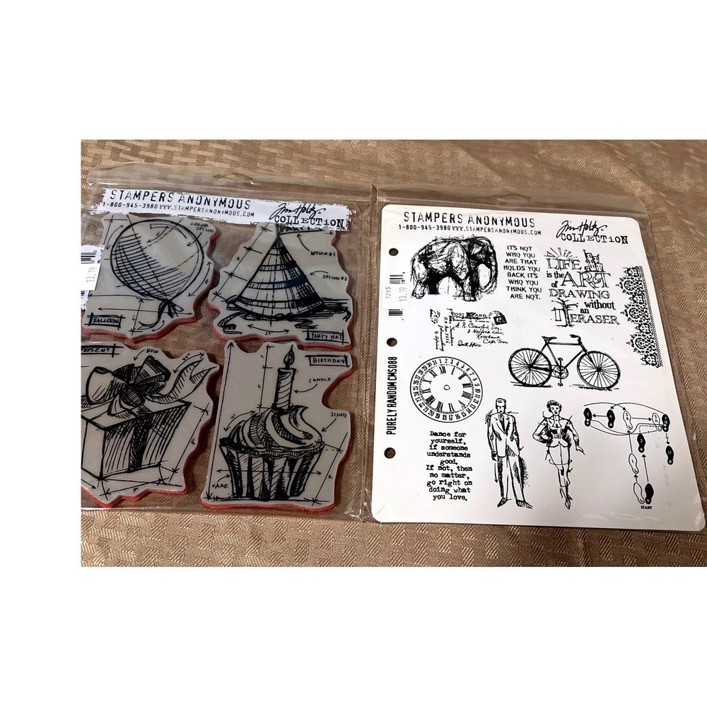 Lot Of 2 Tim Holtz Stampers Anonymous Cling Stamps Lot CMS088 CMS153 Birthday